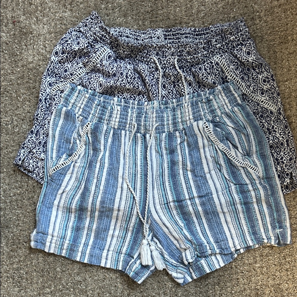 Bundle of two Blue and White loose Flowy  Patterned Women's Shorts